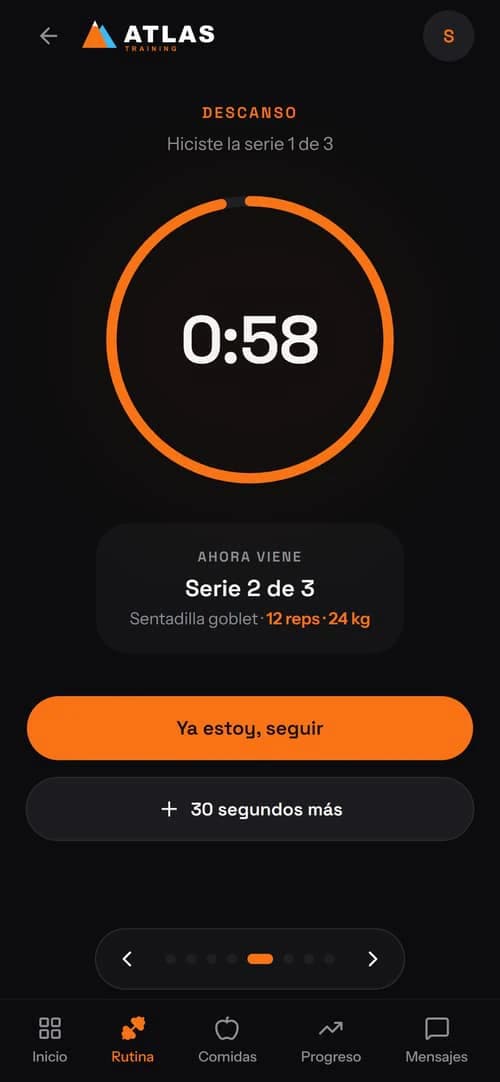 Pantalla de descanso con la cuenta regresiva y la próxima serie.