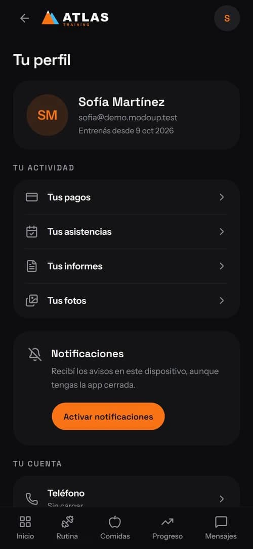 Perfil del alumno: sus datos, su actividad, notificaciones y cuenta.
